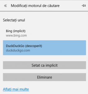Windows 10, Microsoft Edge, motor de cautare