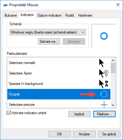 Mouse, indicatori, Windows