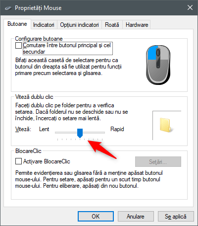 Ajustarea vitezei de dublu-clic a mouse-ului