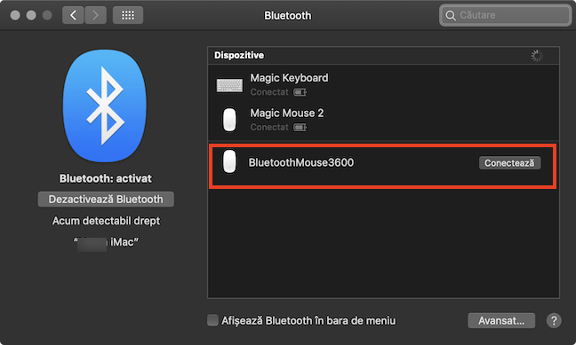 Setarea mausului în modul de împerechere îi permite Mac-ului să îl găsească