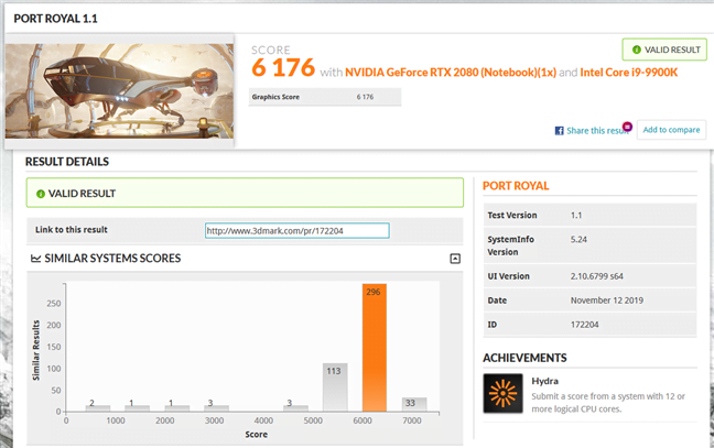 MSI GT76 Titan DT 9SG: Rezultate benchmark în 3DMark Port Royal