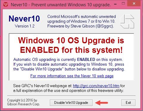 Never10, blocheaza, upgrade, actualizarea, Windows 10, mesaje, reclame
