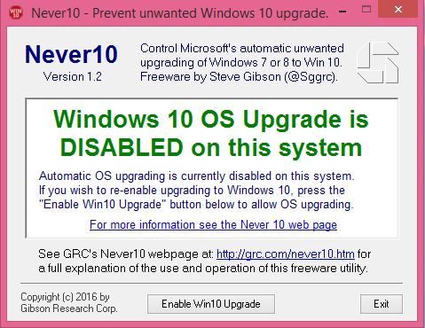 Never10, blocheaza, upgrade, actualizarea, Windows 10, mesaje, reclame