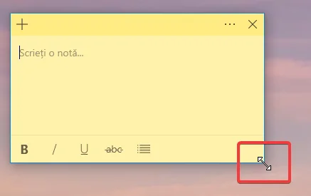Redimensionarea unei Note adezive din Windows 10