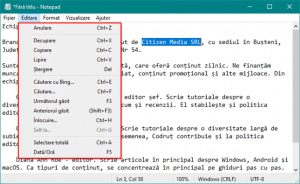 Meniul Editare din Notepad
