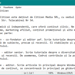 Un document în Notepad afișat cu Încadrare cuvânt