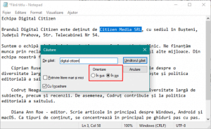 Alegerea direcției de căutare în Notepad