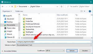 Salvarea unui document cu Notepad
