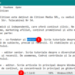 Numerele liniei și coloanei sunt afișate în Bara de stare din Notepad