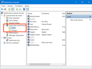 În Computer Management, deschide Local Users and Groups și Users