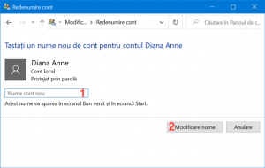 Alege un Nume cont nou și apasă Modificare nume