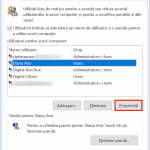Alege un cont local și apasă Proprietăți