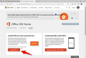 Apăsarea legăturii Instalați Office