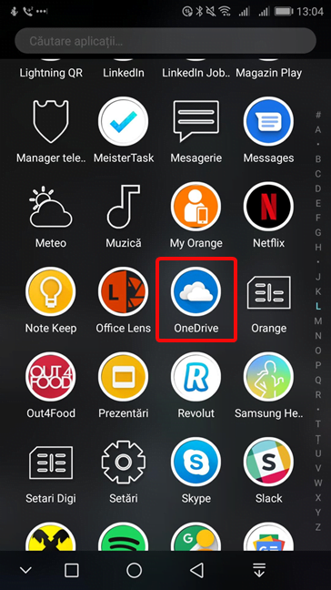 Deschide OneDrive din sertarul de aplicații din Android