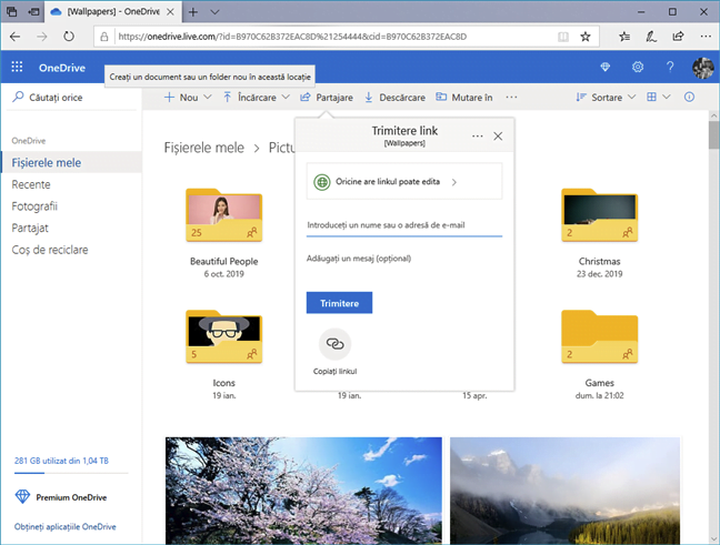Partajarea de fișiere și foldere în OneDrive