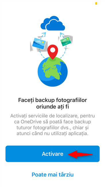 Activare permisiuni pentru aplicația OneDrive din iOS pentru a încărca automat imagini în fundal