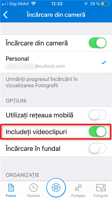 Adăugarea videoclipurilor în backup-urile OneDrive