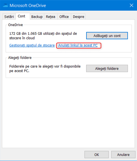 Anulați linkul la acest PC