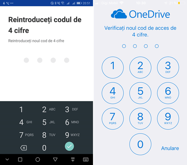 Confirmă codul de acces în OneDrive pentru Android sau iOS