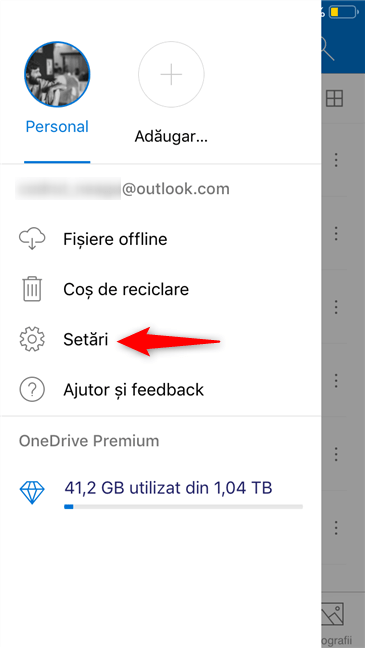 Setările din aplicația OneDrive pentru iOS