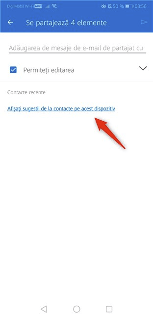 Afișați sugestii de la contacte pe acest dispozitiv