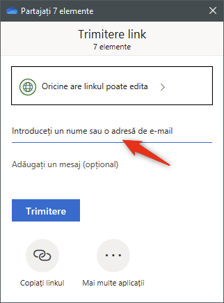 Introduceți un nume sau o adresă de e-mail