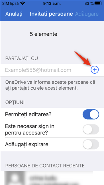 Adăugarea de persoane din contactele tale