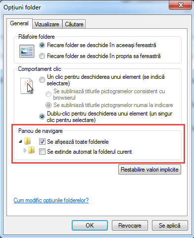 Afișează toate folderele în Windows Explorer