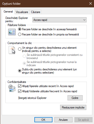 Opțiuni folder în Windows