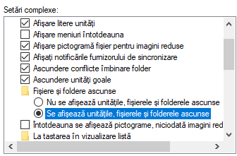 Afișează unitățile, fișierele și folderele ascunse