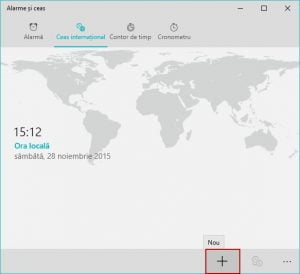 Windows 10, ceas, international, alarme, timp, ora, orase, glob