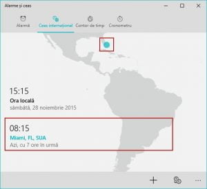 Windows 10, ceas, international, alarme, timp, ora, orase, glob