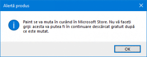 Alertă de produs despre Paint care se mută în Microsoft Store