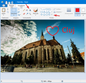Scriere și desenare peste o imagine în Paint