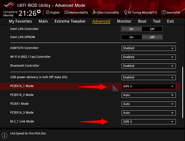 Configurarea interfeței PCI Express de pe ASUS ROG Crosshair VIII Hero (Wi-Fi)