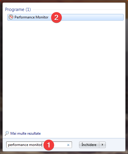 Caută Performance Monitor în Windows 7
