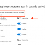 Dezactivează și comutatorul care afișează toate pictogramele, și pe cel din dreptul pictogramelor pe care vrei să le ascunzi