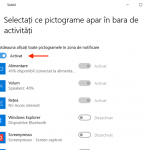 Activează întrerupătorul din capul listei pentru a afișa toate pictogramele în bara de activități