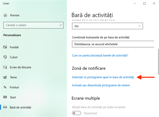 Accesează Selectați ce pictograme apar în bara de activități