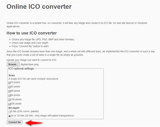 Online ICO converter - Conversia unei imagini într-o pictogramă