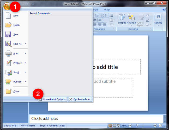Opțiuni PowerPoint în Microsoft Office 2007