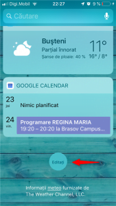 Butonul Editați de pe ecranul cu widget-uri