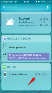 Widget-ul Baterii pe un iPhone