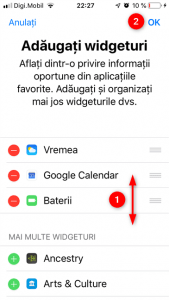 Alegerea poziției widget-ului Baterii și salvarea modificărilor