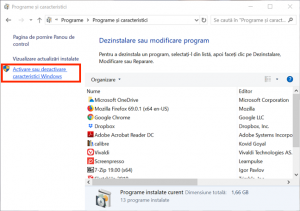 Apasă pe Activare sau dezactivare caracteristici Windows