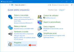 Apasă pe Dezinstalați un program în Panoul de control