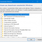 Caracteristici Windows listează toate componentele disponibile