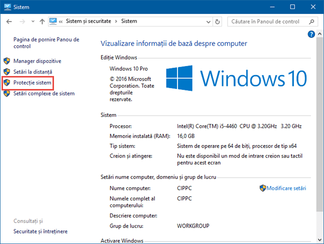 Windows, Protectie Sistem, System Restore