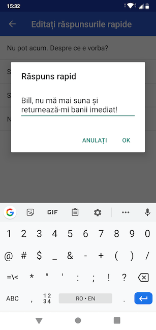 Introdu un mesaj nou și apasă OK