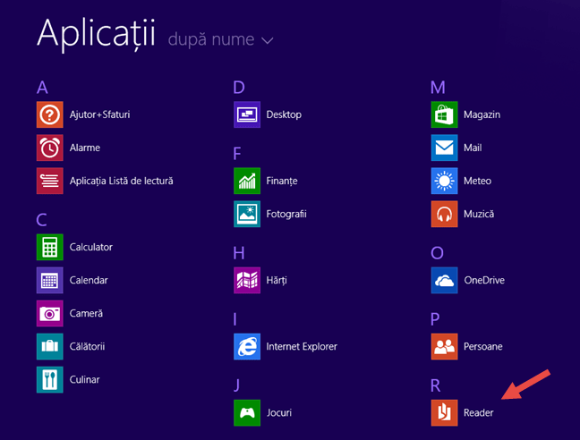 Reader, Windows, aplicatie